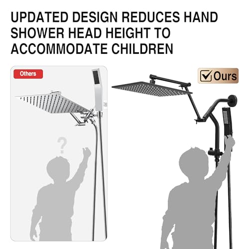 All Metal 10 Inch Rain Shower Head with Handheld Built-in Power Wash Mode, High Pressure Waterfall Rainfall Square Shower Heads with 16" Adjustable Extension Arm, Dual Showerhead, Matte Black - color: Matte Black, size: 10 Inch