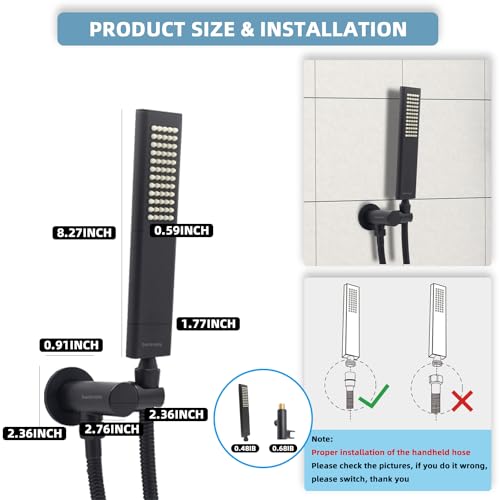 Solid Brass Handheld Shower Head Arc Design High Pressure Matte Black Hand Shower Wand with Adjustable Supply Elbow Wall Connector Shower Holder and 59″ Stainless Steel Hose Set - color: Matte Black