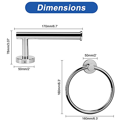 NearMoon 2 Pieces Bathroom Hardware Accessories, Towel Ring and Toilet Paper Holder- Stainless Steel Bath Towel Hanger and Hand Towel Holder, Wall Mounted (Chrome Finish) - color: Chrome Finish