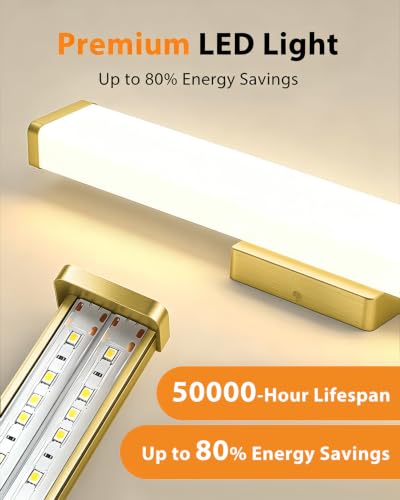 Bathroom Vanity Light Brushed Nickel Square LED 24 inch 14W 4000K Natural White Light Wall Bar Lighting Fixtures Over Mirror (Metal Brass, 24in) - color: Metal Brass, size: 24in