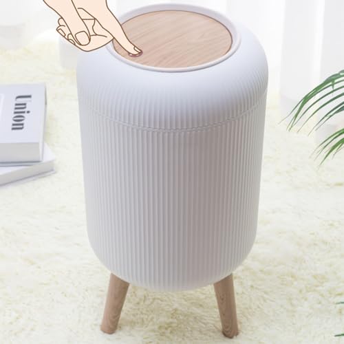 URALFA Bathroom Trash Can with Lid, 3 Gallon / 11L Garbage Can with Pop-Up Lid, Small Dog Proof Trash Cans, Plastic Waste Basket with Removable Legs for Bathroom, Bedroom, Kitchen, Office, White - color: White, style: Press Open