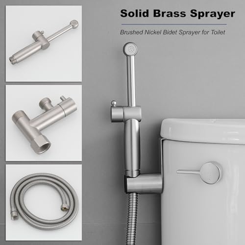 Brushed Nickel Bidet Sprayer Set,Handheld Bidet Taps | Attachment for Toilet,Solid Brass,Adjustable Water Pressure,Multi-use Sprayer for Feminine Care,Cloth Diaper & Pet Washing - color: Brushed Nickel