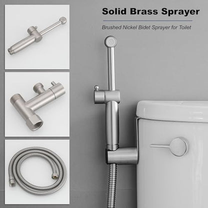 Brushed Nickel Bidet Sprayer Set,Handheld Bidet Taps | Attachment for Toilet,Solid Brass,Adjustable Water Pressure,Multi-use Sprayer for Feminine Care,Cloth Diaper & Pet Washing - color: Brushed Nickel