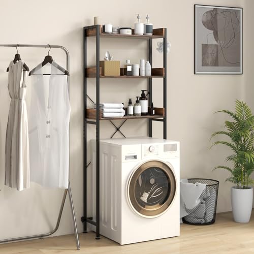 Giantex Over The Toilet Storage Rack, 3-Tier Bathroom Space Saver Organizer with Adjustable Bottom Bar to Fit Most Toilets, Freestanding Above Toilet Storage Rack, Easy Assembly (Brown + Black) - color: Brown + Black
