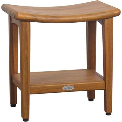 AquaTeak 18" Sumba-Bjon Slatted Teak Shower Bench with Shelf | Durable, Water-Resistant Teak, Shower Chair & Shaving Foot Rest, Indoor/Outdoor Use