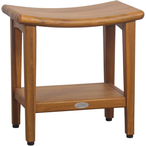 AquaTeak 18" Sumba-Bjon Slatted Teak Shower Bench with Shelf | Durable, Water-Resistant Teak, Shower Chair & Shaving Foot Rest, Indoor/Outdoor Use