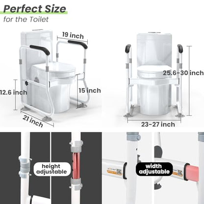 Toilet Safety Rails, Bathroom Stand Assist Aid for Elderly, Adjustable Anti-Slip Toilet Handles Bar with Wide Base, Tool-Free Assembly for Seniors, Disabled & Post-Surgery Recovery - color: White