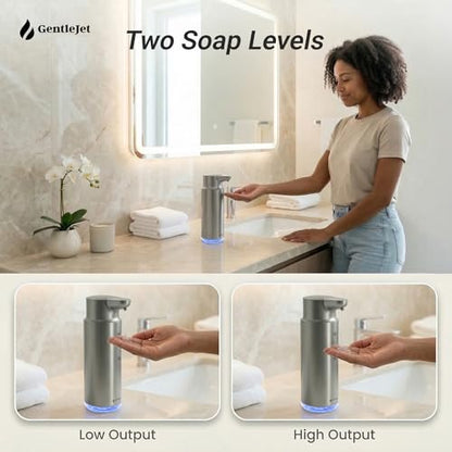 GentleJet CrystalJet Automatic Liquid Soap Dispenser Touchless Sensor, Stainless Steel, USB-C Rechargeable, Waterproof Kitchen & Bathroom Countertop Soap Dispenser, 300 ml - color: Silver