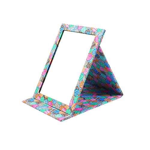 Foldable Travel Desk Mirror, Multicolor | HD Vanity Mirror with Adjustable 90°/145° Stand,Slim Leather-Covered - color: Multi Color