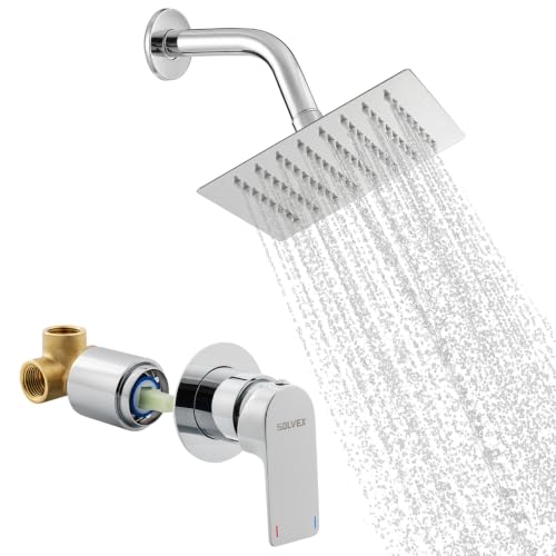 SOLVEX Shower Faucet Set with Valve Rain Shower System Head Stainless Steel Wall Mount Single Handle Shower Trim Kit 6 Inch High Pressure Shower Head Chrome SP-90103 - color: Chrome