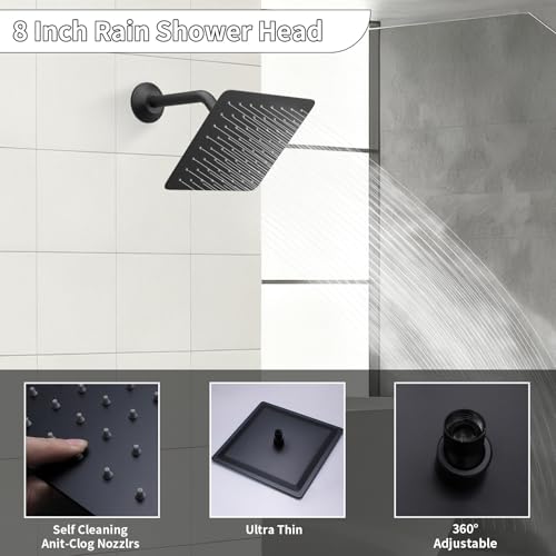 Shower Faucet Set Ceiling 20x14 inch LED Shower Head, Temperature Display Thermostatic Shower Valve, and Two 8-inch Wall Mounted Shower Heads Handheld Combination (Matte Black) - color: Matte Black