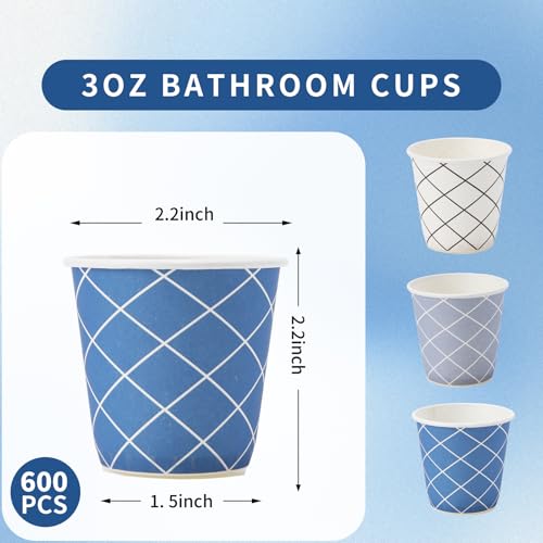 Tamone 600 Pack 3 oz Bathroom Cups, Small Paper Cups, Mouthwash Cups, Disposable Paper Cups, white, blue cups, gray cups, 3oz Paper Cups for Party, Picnic, BBQ, Travel, Home and Event - color: white & blue & grey