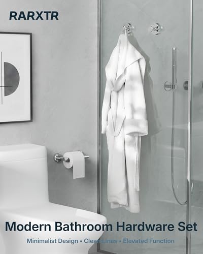 RARXTR 3PCS Bathroom Hardware Set, Polished Chrome Wall Mounted Toilet Paper Holder, 2 Suction Cup Towel Hooks, Bathroom Accessories SUS 304 Stainless Steel, Rust-Proof, Modern - color: Polished Chrome