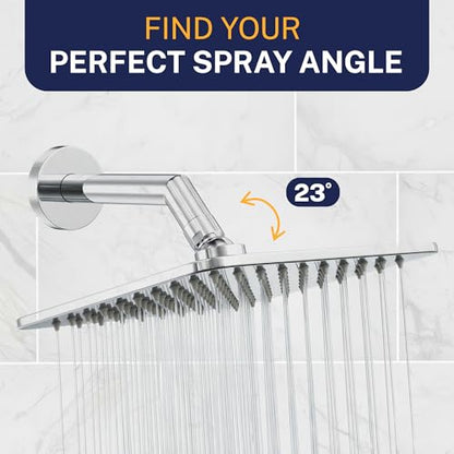 HammerHead Showers® SOLID METAL 8 Inch Square Rainfall Shower Head – CHROME - Shower Head Rainfall - 2.5 GPM High Flow Shower Head Optimized for Pressure – Large Square Rain Shower Heads - color: Chrome
