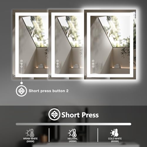 DUMOS 20"x28"1 Smart Anti-Fog LED Bathroom Mirror with Front Light & Backlit, 3 Color Temperatures, Dimmable, Memory Function, Rectangle Modern Vanity Mirror