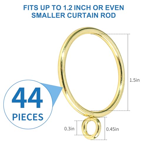 44 Pack Curtain Rings with Eyelets, Metal Drapery Ring for Pinch Pleat Curtains, Drape Ring 1.5 Inch I D, Fits Up to 1.2 in Rod (Gold) - color: Gold