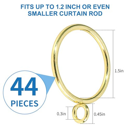 44 Pack Curtain Rings with Eyelets, Metal Drapery Ring for Pinch Pleat Curtains, Drape Ring 1.5 Inch I D, Fits Up to 1.2 in Rod (Gold) - color: Gold
