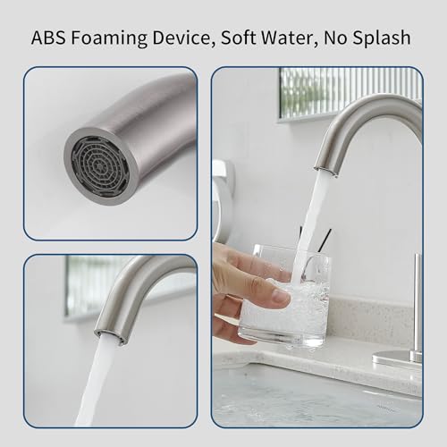 Bathroom Faucet, Single Hole Bathroom Sink Faucet | Single Handle Vanity Faucet with Deck Plate, 360° Swivel Stainless Steel for RV, Bar Sink, Lavatory - color: Brushed Nickel, style: Rotatable