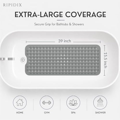 Bathtub Mat Non-Slip – 39" x 15.5" Extra Long Shower Mat with Suction Cups, BPA Free & Machine Washable, Textured Bath Mat for Tub, Ideal for Kids, Seniors & Pregnant Women, Gray - color: Gray
