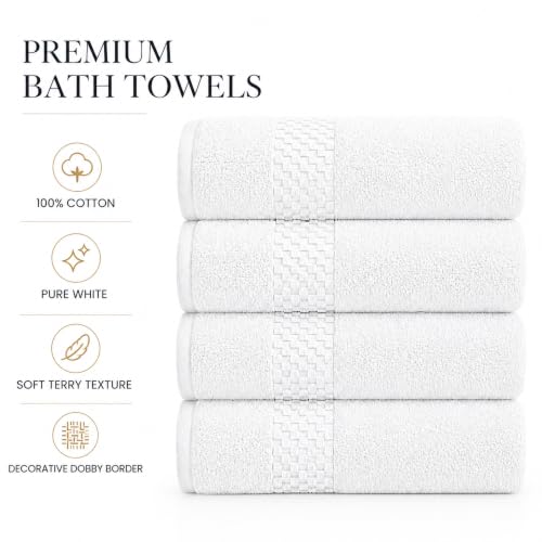 Pearl Linens Bath Towels Set of 4, 27 x 55 Inches, 100% Ring Spun Cotton Towels for Bathroom 650 GSM Quick Dry Lightweight Hotel Towels, Highly Absorbent Premium Towels for Home, Spa & Bathroom,White