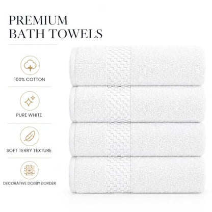 Pearl Linens Bath Towels Set of 4, 27 x 55 Inches, 100% Ring Spun Cotton Towels for Bathroom 650 GSM Quick Dry Lightweight Hotel Towels, Highly Absorbent Premium Towels for Home, Spa & Bathroom,White