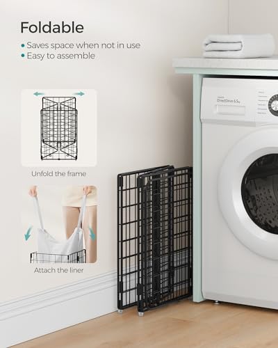 SONGMICS Laundry Hamper, 11 Gal. (50L) Laundry Basket, Collapsible Clothes Hamper, Removable and Washable Liner, Metal Wire Frame, for Bedroom Bathroom, Cream White ULCB150W01 - color: Cream White, size: 50 L