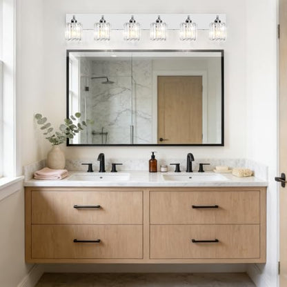Brushed Chrome Crystal Bathroom Vanity Light, 6-Light Modern Bathroom Lighting Fixtures Over Mirror,Chrome Wall Sconce Light Fixtures with Square Shade - color: Chrome-Square Shade, size: 6-LIGHT