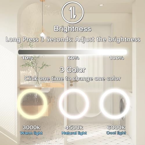 THEKLA Backlit Round LED Bathroom Mirror, 24 inch, 3 Color Dimmable, Anti-Fog, Wall Mount, Smart Light up Mirror - color: 24"l X 24"w