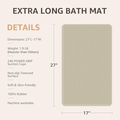 OTHWAY Bathtub Mat Non Slip, 27" x 17" Bath Mat for Tub, Machine Washable Shower Anti Slip Mat with 246 Strong Suction Cups (Brown) - color: Brown, size: 27" x 17" (Rectangular)