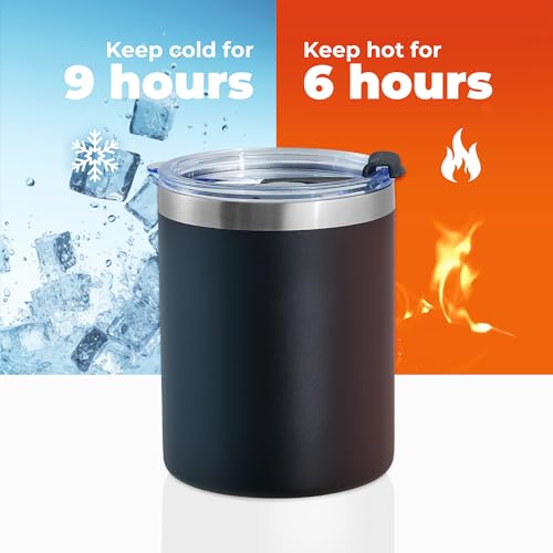 MEWAY 12 oz Lowball, Tumbler Stainless Steel Double Wall Vacuum Insulated Mug with Straw and Lid, Cleaning Brush ，Durable Powder Coated Insulated Coffee Cup for Cold & Hot Drinks (MIX,4 pack) - color: MIX