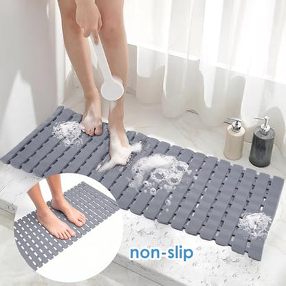 Bathtub Shower Mat, Pet Dog Bathing Non-Slip Mat, Dog Bath mat for tub, Quick Drain Bathtub Mat with Suction Cups & Drain Holes for Bathroom, 27.1x15.7 Inch - color: Grey