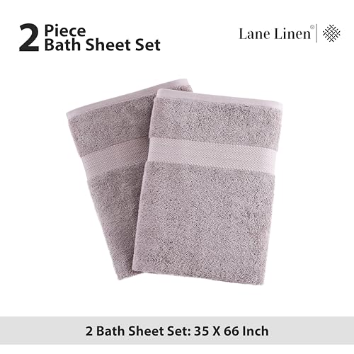 LANE LINEN Bath Sheets Quick Dry 100% Cotton 2 Pack Oversized - Platinum | Hotel Bath Sheets - Oversized & Roomy, Lightweight & Breathable, Fade-Resistant Color, Classic Terry Weave, Densely Woven - color: 05: Platinum, size: 2 Piece Bath Sheets