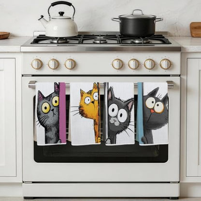 4 Pcs Funny Cat Kitchen Towels, Cute Cats Gifts Soft Absorbent Tea Towel - color: Multi 0138