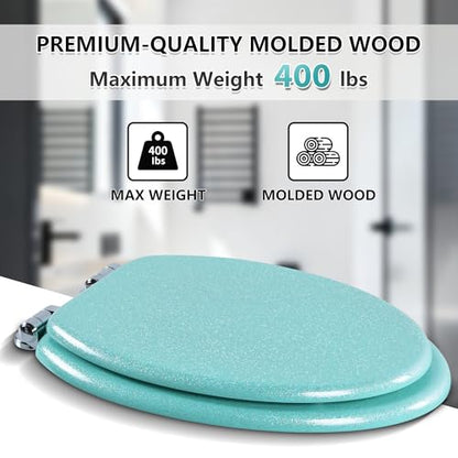 Angol Shiold Glitter Toilet Seat Molded Wood Elongated Toilet Seat with Quietly Close and Quick Release Hinges, Easy to Clean also Easy to Install (Elongated 18.5'', Green) - color: Green, size: Elongated 18.5‘’