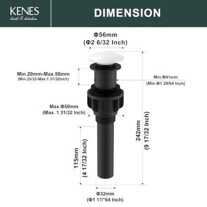 KENES White Bathroom Sink Drain Without Overflow, Ceramic Pop Up Sink Drain | Bathroom Vanity Sink Drain Assembly, Built-in Anti-Clogging Strainer, Plastic Pop Up Drain for Bathroom Vanity Vessel Sink - color: White, size: Big Pop up Cap (Without Overflow