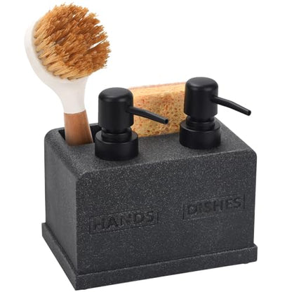 Kitchen Soap Dispenser Set,Hand and Dish Soap Dispenser,Sponge Caddy and Brush Holder 4-in-1 Kitchen Dual Soap Dispenser Set for Kitchen Sink,Bathroom -Black - color: 4 in 1 - Black