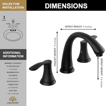Bathroom Faucet for Sink 3 Hole, Matte Black, BF405-MB | 8 inch Widespread Bathroom Faucet 2 Handle Bathroom Sink Faucet for Vanity with Drain Assembly Supply line, Matte Black - color: Black