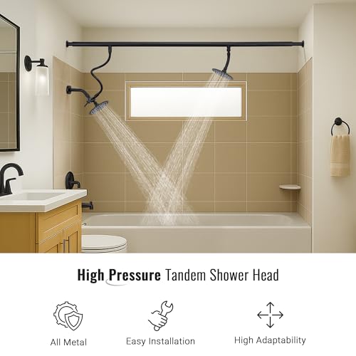 All Metal High Pressure Dual Shower Head for Couples (Matte Black) | Ideal for Couples, All Metal Construction, High Pressure, No Professional Plumber Needed - color: Matte Black