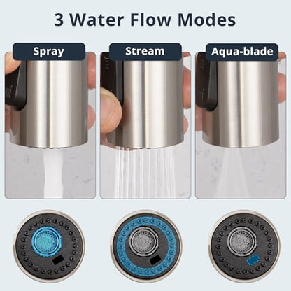 Pull Down Kitchen Faucet Head Replacement Brushed Nickel, 3 Function Kitchen Faucet Head High Pressure Sink Sprayer Replacement with 9 Adapters, American Standard - color: Brushed Nickel