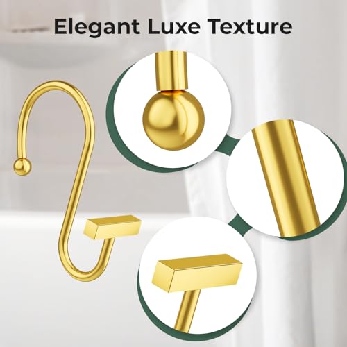 Muted Gold Shower Curtain Hooks, Bathway Shower Curtain Rings Rust Proof, 12PCS Shower Hooks for Shower Curtain, T-Bar Design Convenient Elegant Shower Curtain Hangers for Bathroom Kitchen Wardrobe - color: Muted Gold