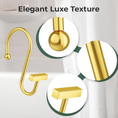 Muted Gold Shower Curtain Hooks, Bathway Shower Curtain Rings Rust Proof, 12PCS Shower Hooks for Shower Curtain, T-Bar Design Convenient Elegant Shower Curtain Hangers for Bathroom Kitchen Wardrobe - color: Muted Gold