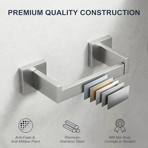 Toilet Paper Holder Wall Mount Brushed Nickel Stainless Steel | Toilet Tissue Roll Holder Bathroom Square Toilet Paper Towel Roll Holder Double Post Pivoting Tissue Handle - color: Brushed Nickel