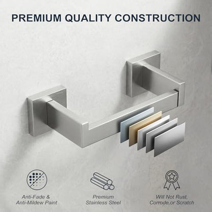 Toilet Paper Holder Wall Mount Brushed Nickel Stainless Steel | Toilet Tissue Roll Holder Bathroom Square Toilet Paper Towel Roll Holder Double Post Pivoting Tissue Handle - color: Brushed Nickel