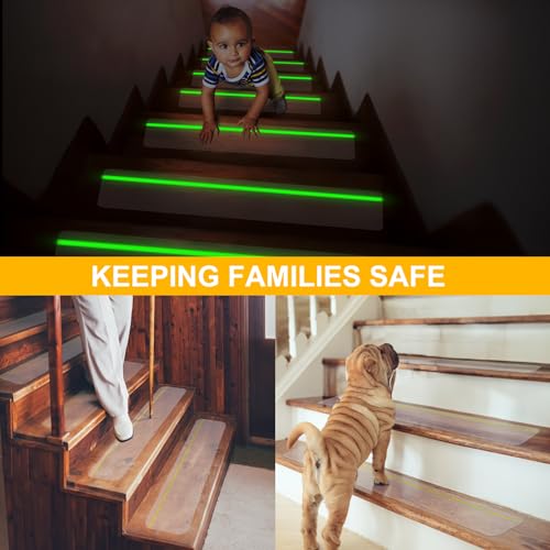 Qingluan Anti Slip Tape, Waterproof Self Adhesive Glow Green Transparent 5.9" x32.8Ft Grip Tape - color: Transparent Glow in The Dark Green, size: 5.9 Inch x 32.8ft