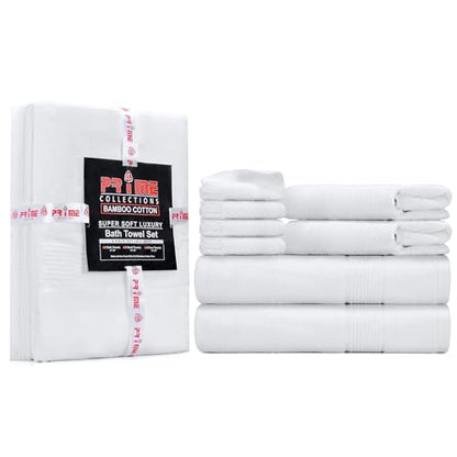 Ultra Soft Luxury Bath Towel Set 8 Piece Towels 600 GSM 2 Bath Towels 2 Hand Towels and 4 Washcloths Towel Sets, Viscose Made from Bamboo (White, 8) - color: White