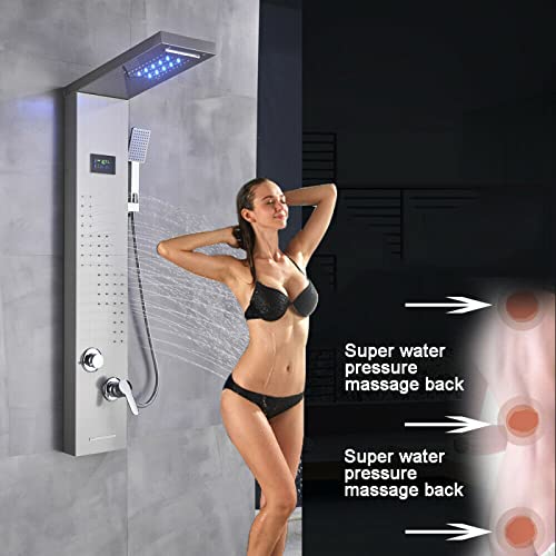 LED Light Shower Panel Tower Rainfall Waterfall Shower Head with Massager Jets Body System Jet Black B (Color : Brushed Nickel B) - color: Brushed Nickel B