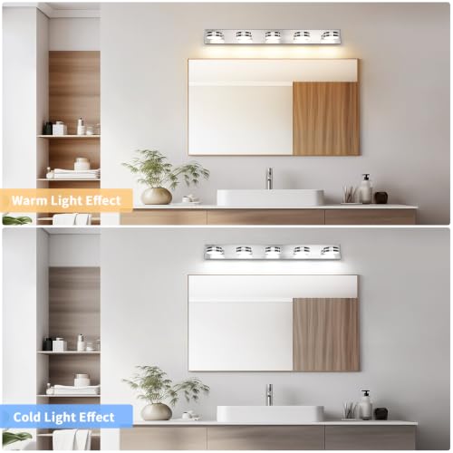 LED Brushed Nickel Bathroom Vanity Lights 5 Light 40.55in | 30W LED Bathroom Light Fixtures Over Mirror, with 360° Rotating Lamp Head, 5CCT Dimmable, Dimmer Switch Not Included - color: Nickel-5CCT-Dimmable