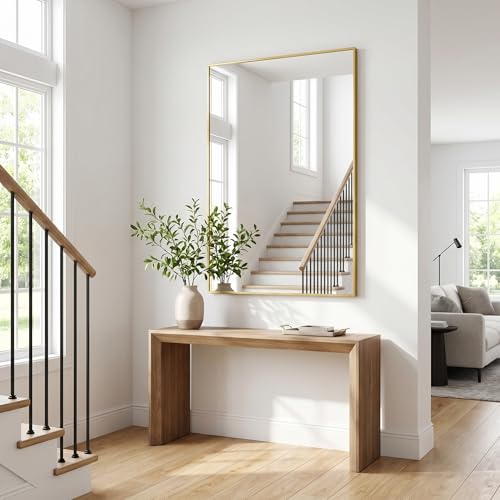 HARRITPURE 24"x36" Rectangle Bathroom Mirror, Gold Vanity Wall Mirror | Aluminum Alloy Frame Wall Mirror, Horizontal or Vertical Wall Mount for Entryway Bedroom Living Room - size: 36"L x 24"W