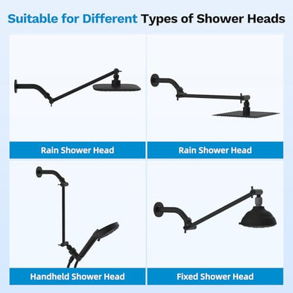 All-Metal Shower Extension Arm, G1/2" Universal/Adjustable, 11-Inch, Black | Brass Flexible Shower Head Extender Height/Angle Adjusted, Stainless Steel Pipe Extending with Lock Joint for Rain Showerhead - color: Matte Black, size: 11 Inch