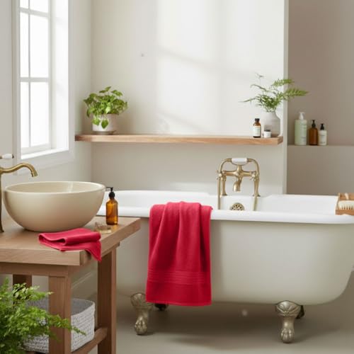 8 Piece Bath Towels for Bathroom - 100% Cotton, Soft Absorbent Bathroom Towels Set - 2 Extra Large Bath Towels, 2 Hand Towels & 4 Washcloths - Hotel Spa Thick Plush Towel, Red - color: Red (Pack of 8)